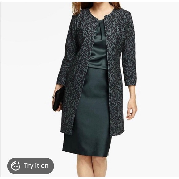 Talbots Jackets & Blazers - NWT Talbots Women 8 Teal Black Jacquard‎ Lace Topper Jacket Open Front
